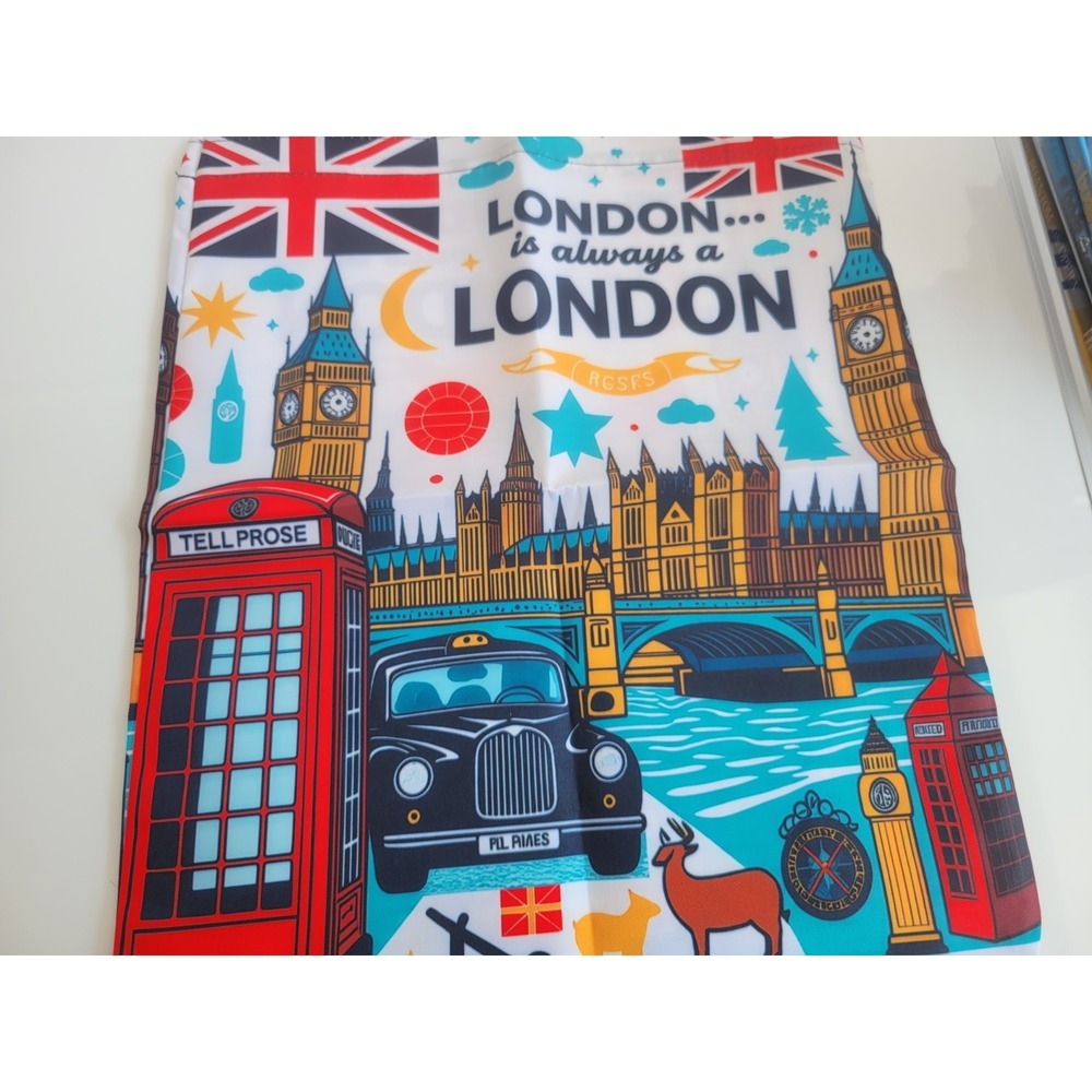 London Theme Tote Bag with Big Ben, Tower Bridge, Red‎ Telephone Booth, British. - Picture 4 of 10